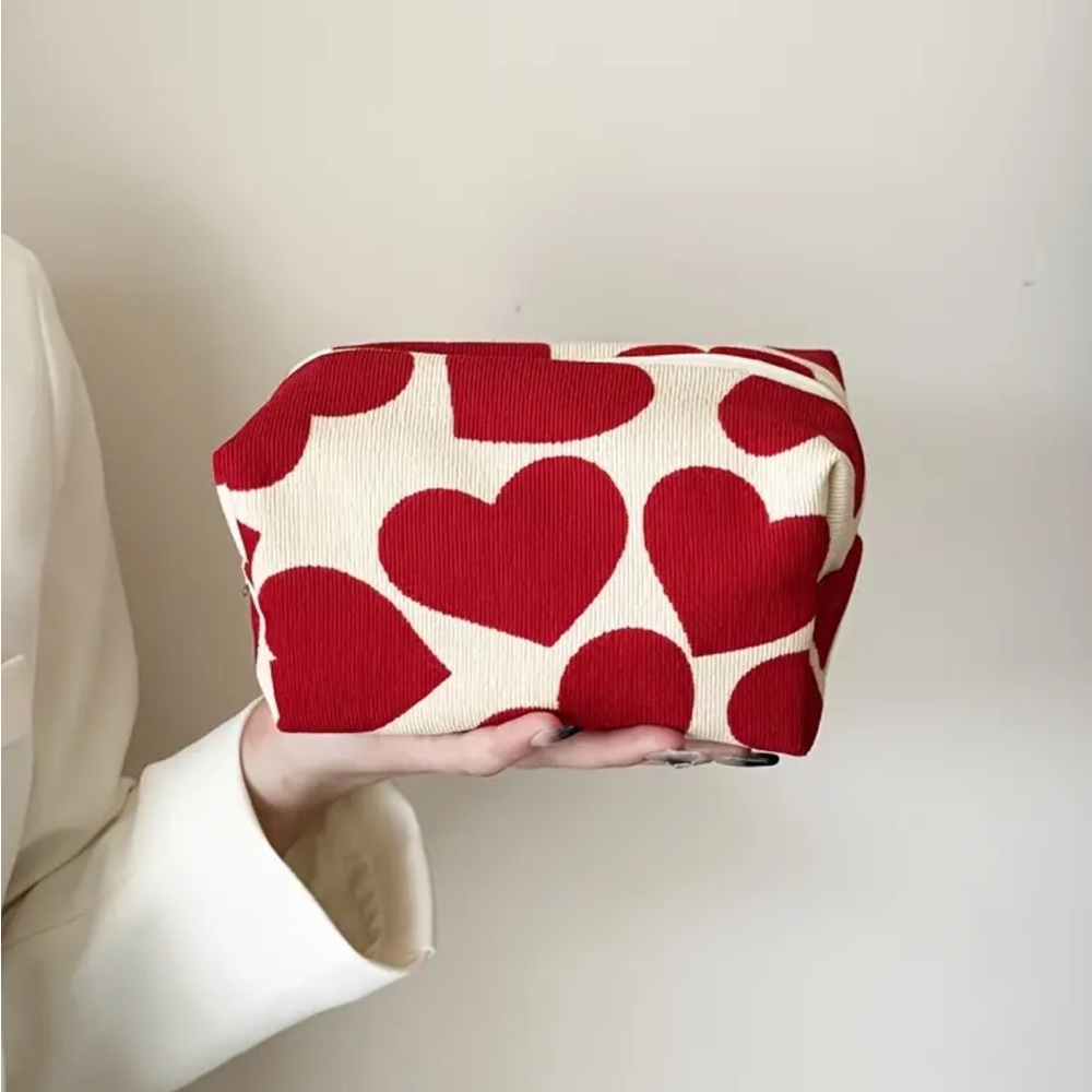 Red Heart Corduroy Makeup Bag - Picture 2 of 4